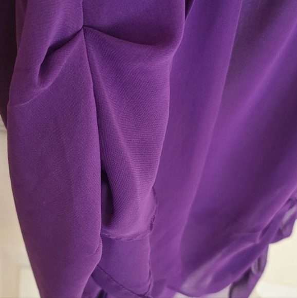 Dex Sheer Purple V-Neck Bow Front Blouse Size M - Picture 4 of 7